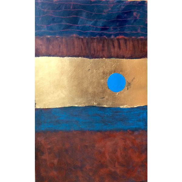 Blue moon and Mesa - Oil on canvas with gold leaf