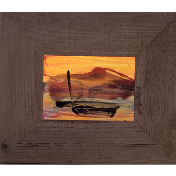 Boat and Hill - Painted stained glass with silver stain.
