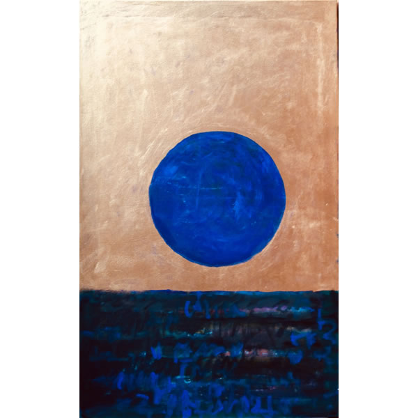 Blue moon rising - Oil on canvas with gold ink