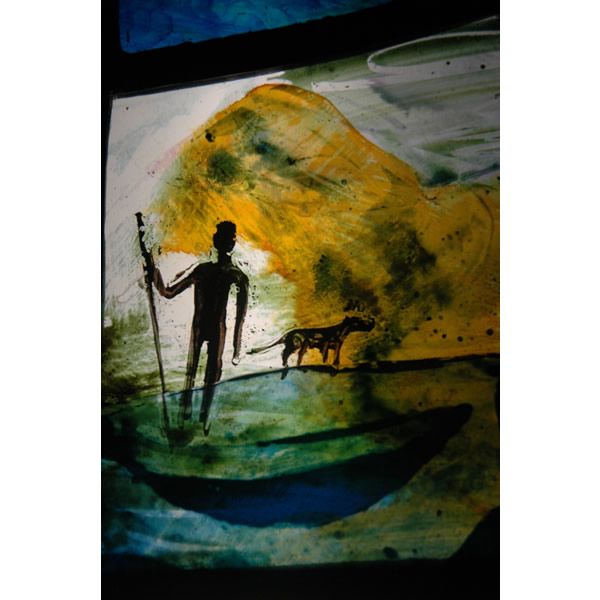 Ferryman - Painted and silver stained glass panel