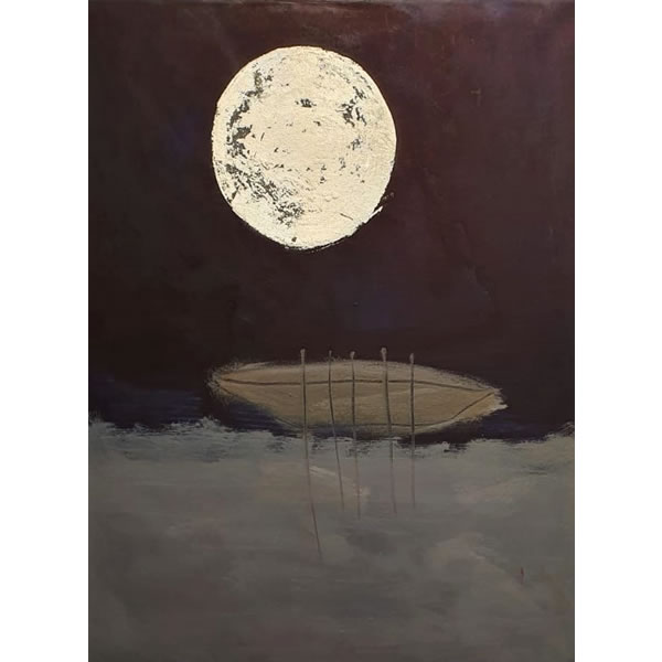 Moon - Oil and white gold on canvas on canvas